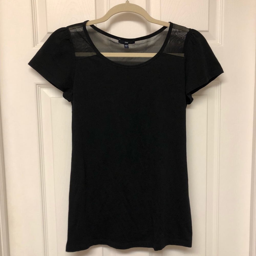 GAP Black Short-Sleeve Shirt with Sheer Shoulders
